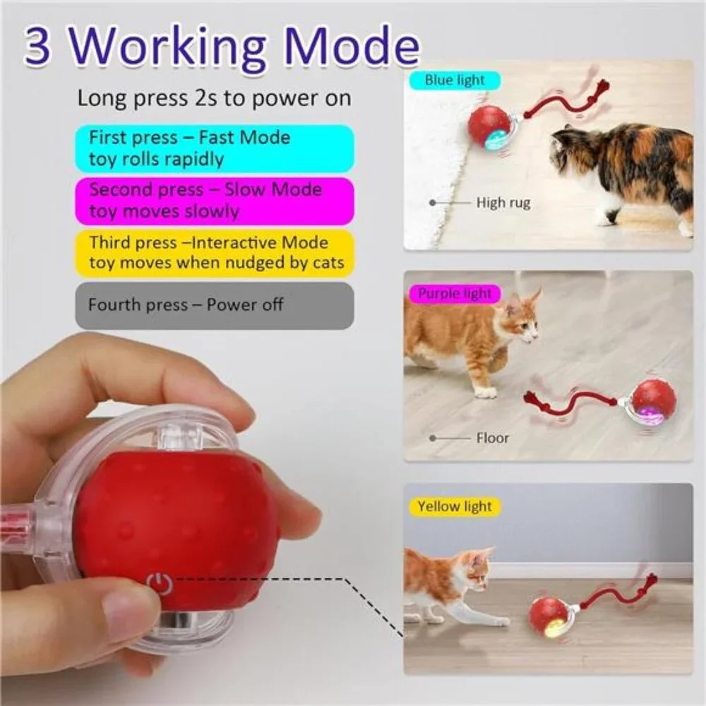 Interactive Cat Toys Ball Fast Rolling on Carpet Chirping & Motion Activated